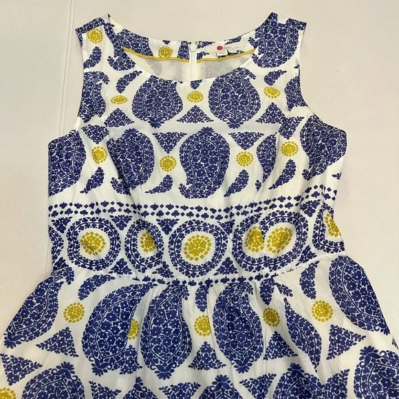 BODEN LIZZIE COTTON PREPPY PAISLEY BLUE & YELLOW SLEEVELESS MIDI DRESS SIZE 2 - Picture 8 of 15